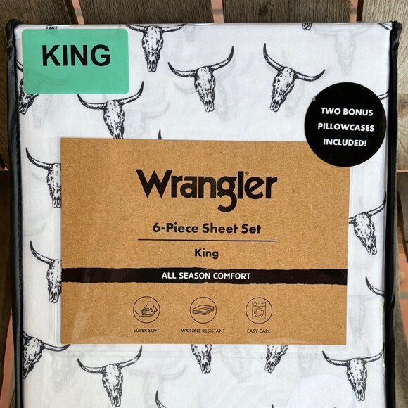 Wrangler Western Bull / Steer Skulls KING Size Sheet Set - Picture 1 of 6